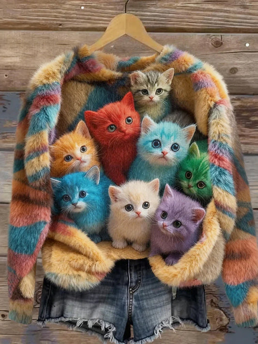 Damen Retro Tier kunst druck Komfortables Flanell oberteil