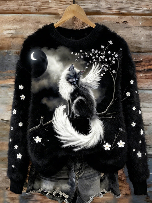 Damen Retro Tier kunst druck Komfortables Flanell oberteil