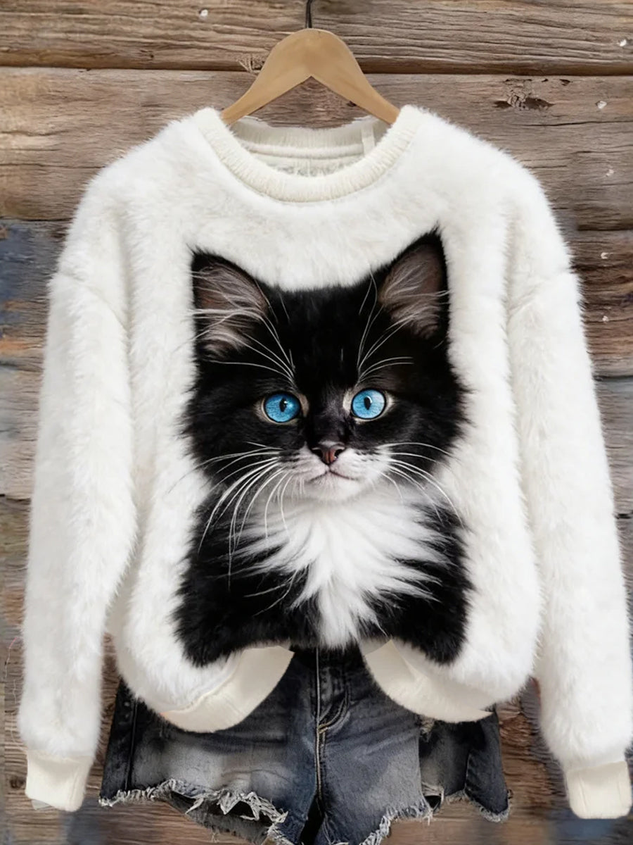 Damen Retro Tier kunst druck Komfortables Flanell oberteil