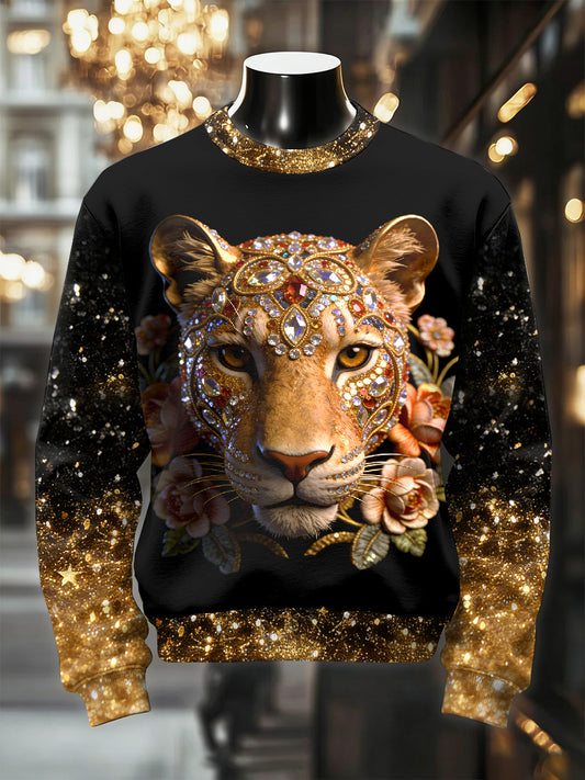 Herren Retro luxuriöses, lässiges Sweatshirt mit Leoparden muster