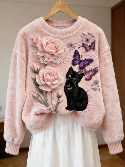 Damen Retro Tier kunst druck Komfortables Flanell oberteil