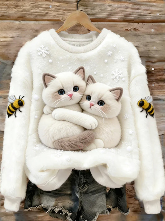 Damen Retro Tier kunst druck Komfortables Flanell oberteil