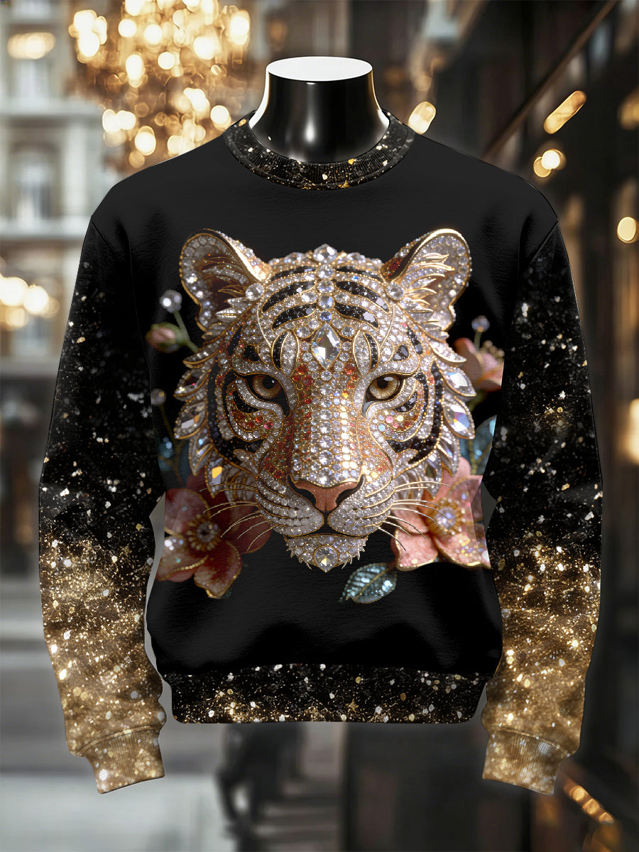 Herren Retro luxuriöses Tiger Print Casual Sweatshirt
