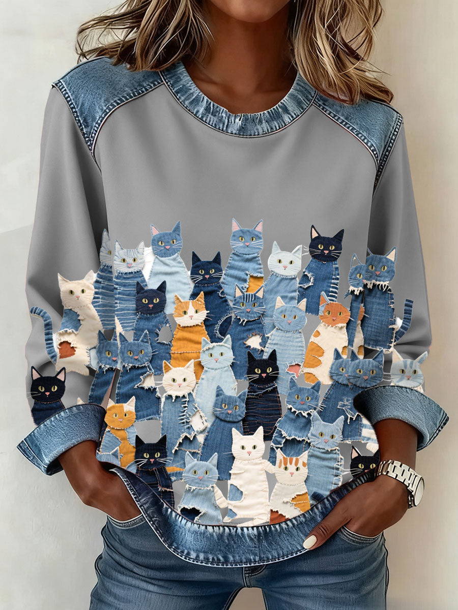 Damen Denim Kitten Sweatshirt