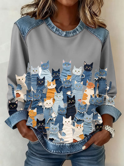 Damen Denim Kitten Sweatshirt