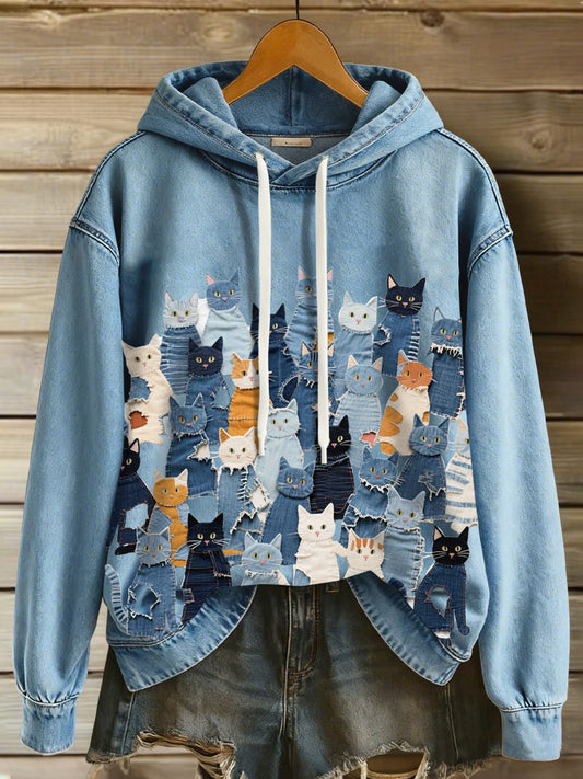 Damen Denim Kitten Hoodie