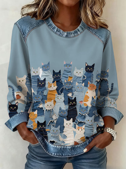 Damen Denim Kitten Sweatshirt