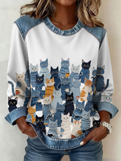 Damen Denim Kitten Sweatshirt