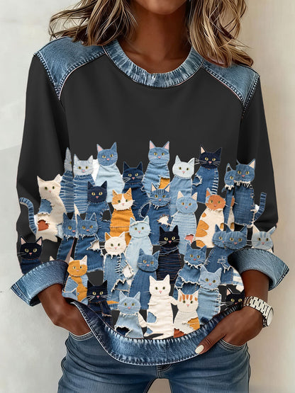 Damen Denim Kitten Sweatshirt