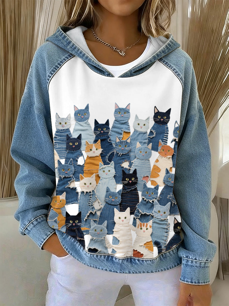 Damen Denim Kitten Hoodie