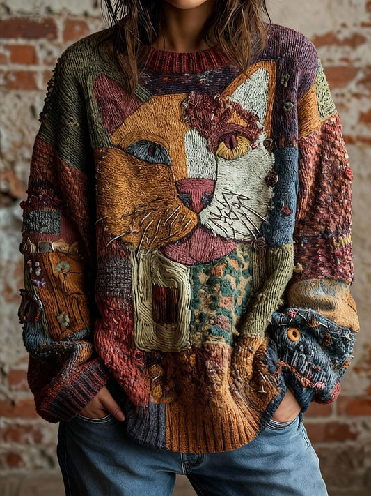 Frauen Künstlerische Katze Vintage Tops