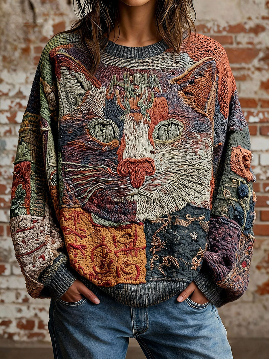 Frauen Künstlerische Katze Vintage Tops