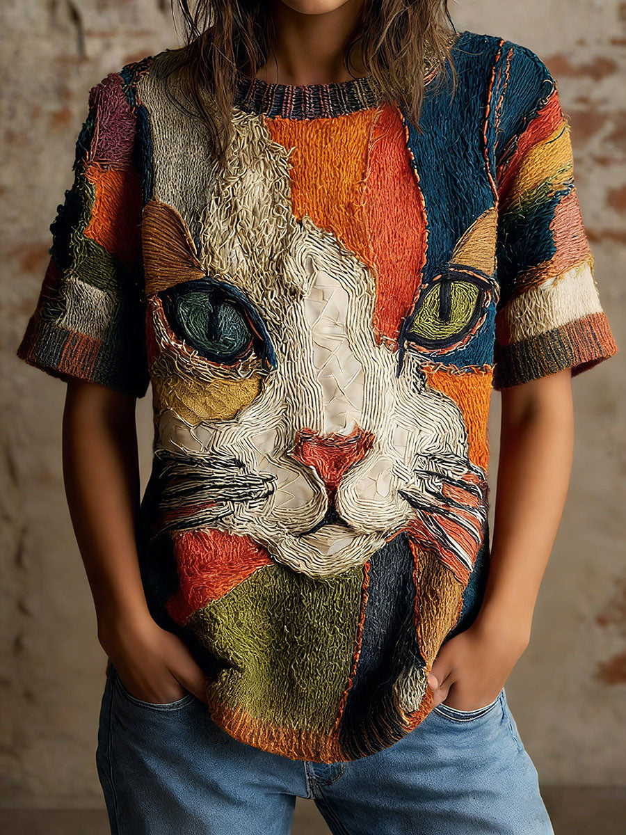 Frauen Künstlerische Katze Vintage Tops