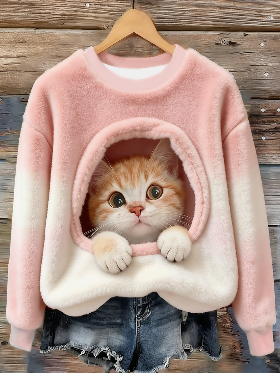 Damen niedlicher Tier kunst druck Lässiger Flanell pullover