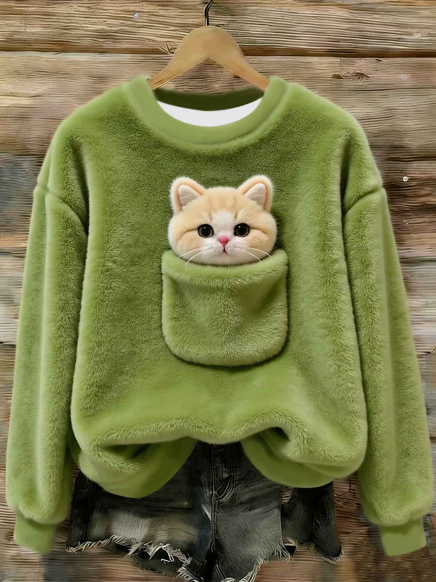 Damen niedlicher Tier kunst druck Lässiger Flanell pullover