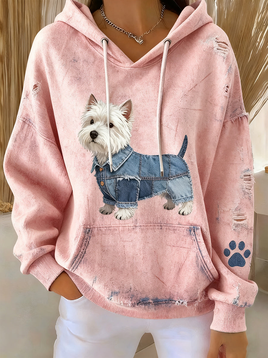 Damen Retro Tier Kunst Print Casual Kapuzen Sweatshirt