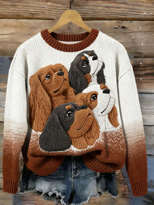 Damen schöne Hunde Muster Vintage Gemütliche Pullover