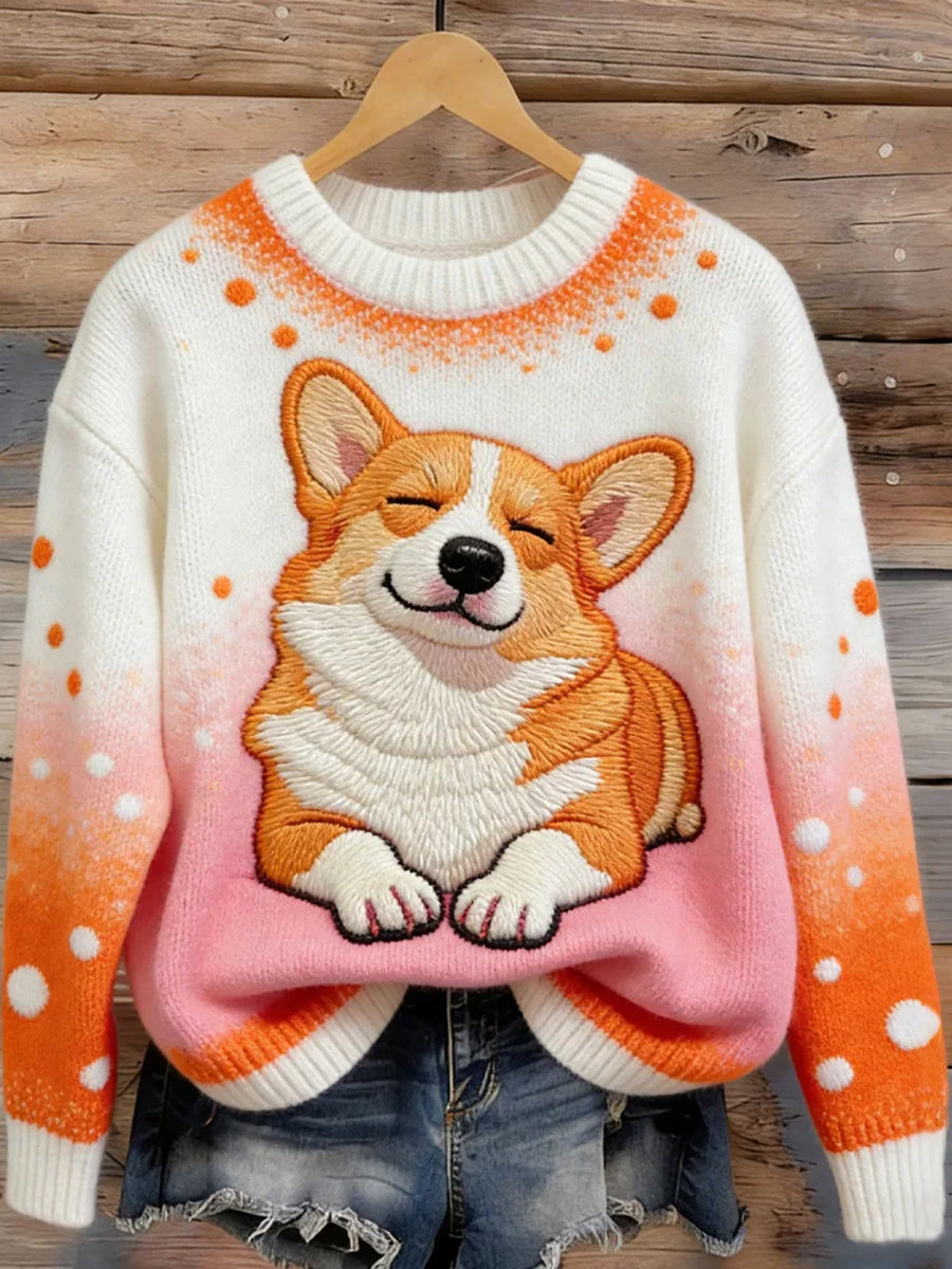 Damen Casual Lustige Puppy Corgi Print Pullover