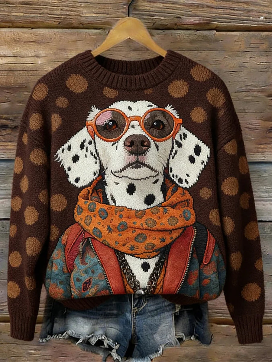 Damen Vintage Haustier Hunde muster Rundhals pullover