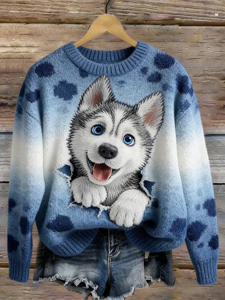 Frauen Gradient Spaß Husky Hunde muster Frauen Gemütliche Pullover