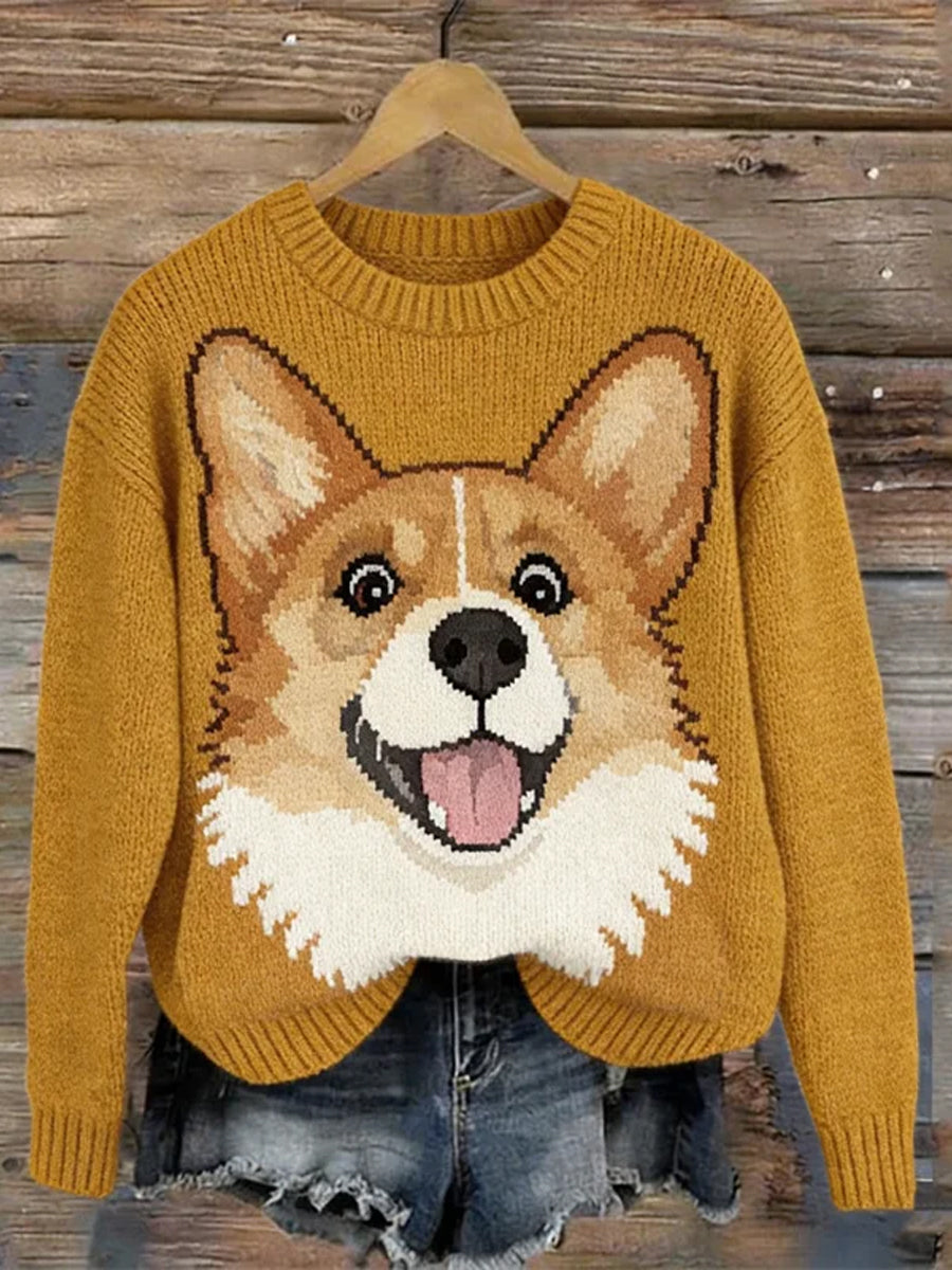 Damen schöne Corgi Hund stricken Gemütliche Pullover