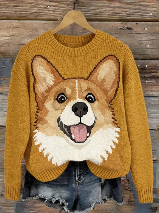 Damen schöne Corgi Hund stricken Gemütliche Pullover