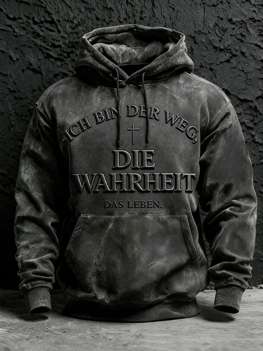 Herren-Kapuzenpullover in Übergröße mit Glaubensmotiv, tiefen Schultern und Tasche
