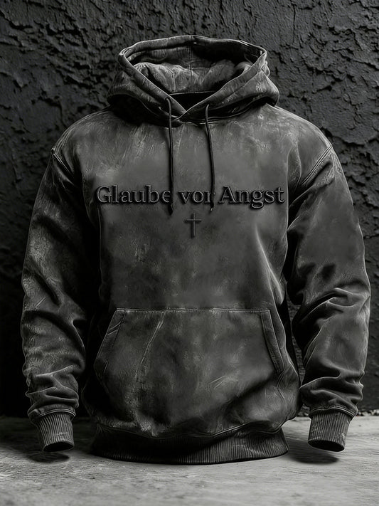 Herren-Kapuzenpullover in Übergröße mit Glaubensmotiv, tiefen Schultern und Tasche