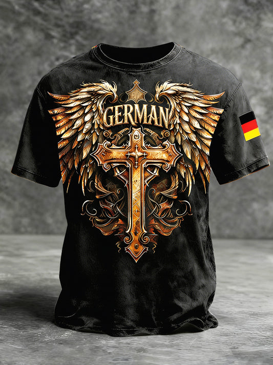 Herren Vintage Cross Wing Print Freizeit T-Shirt