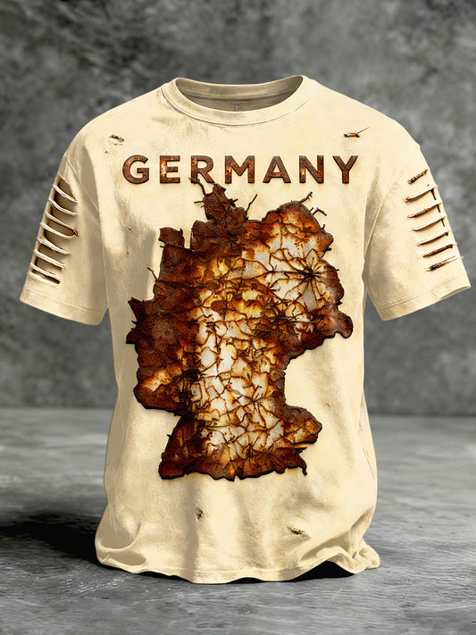 Männer deutsche Karte Patchwork Distressed Print Kurzarm T-Shirt