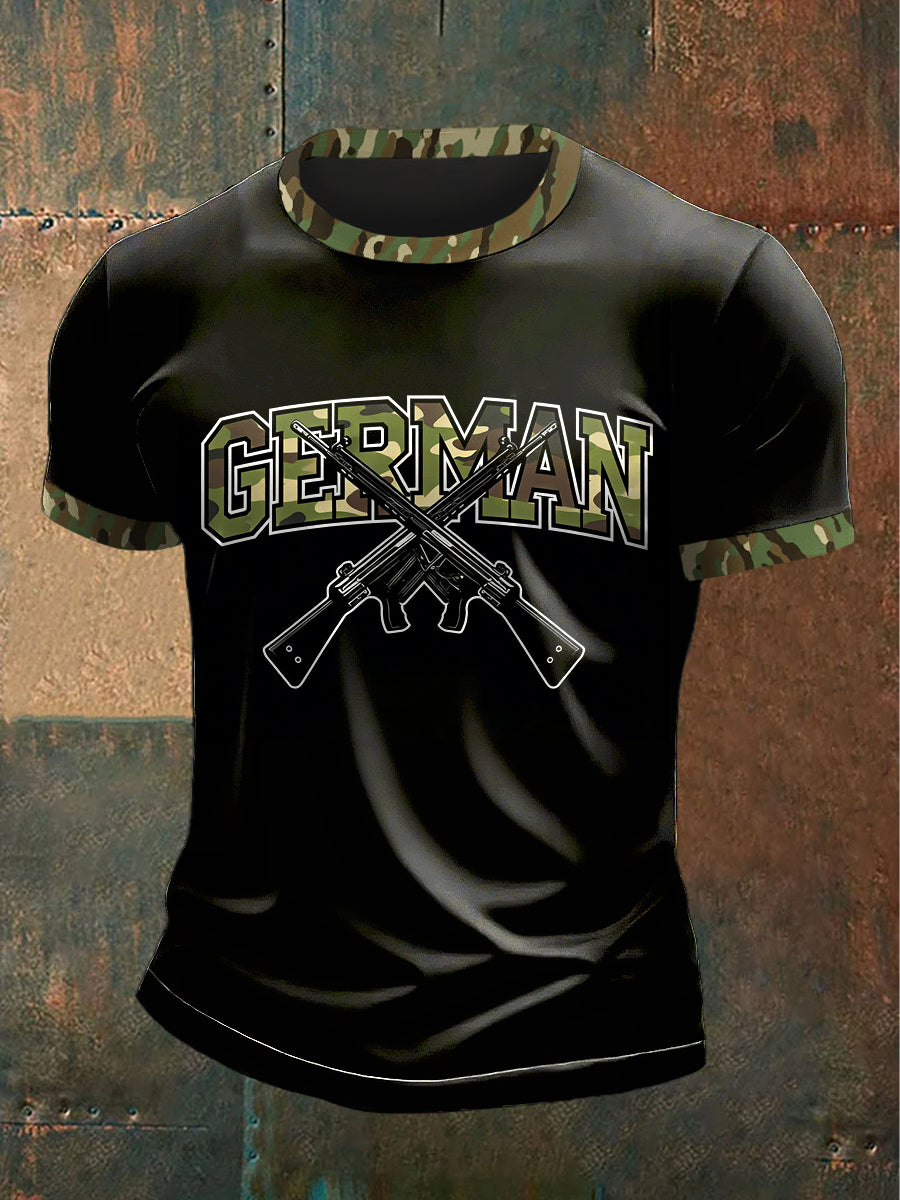 Herren-Deutschland-Waffe-Camo-Print-Patchwork-Freizeit-T-Shirt