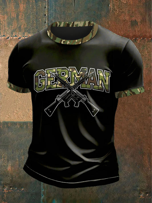 Herren-Deutschland-Waffe-Camo-Print-Patchwork-Freizeit-T-Shirt