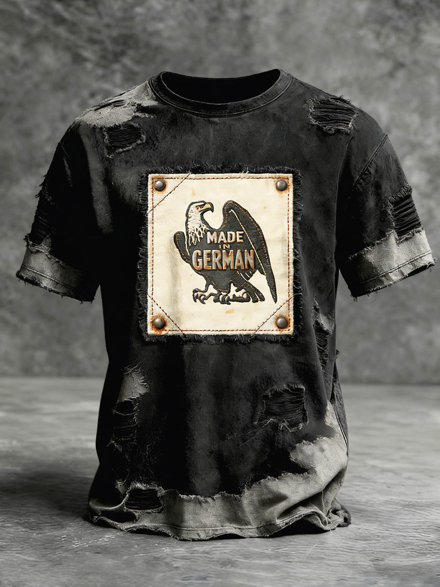 Herren Made in Germany Patchwork Distressed Print Kurzarm T-Shirt