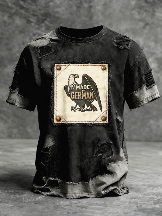 Herren Made in Germany Patchwork Distressed Print Kurzarm T-Shirt