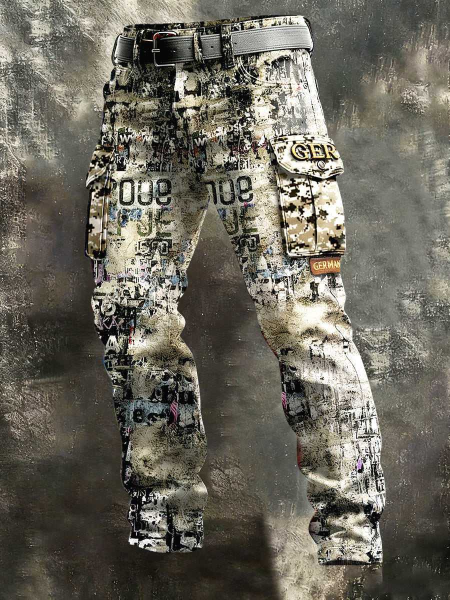 Herren Herren-Vintage-Print-Freizeit hose aus Grau