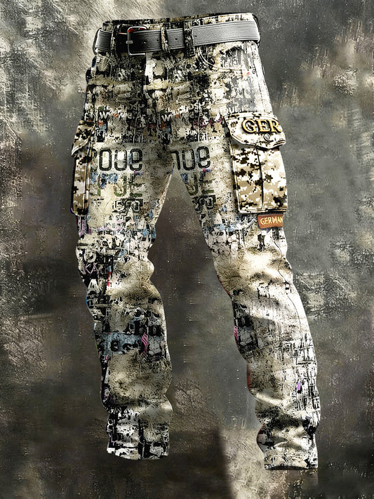 Herren Herren-Vintage-Print-Freizeit hose aus Grau
