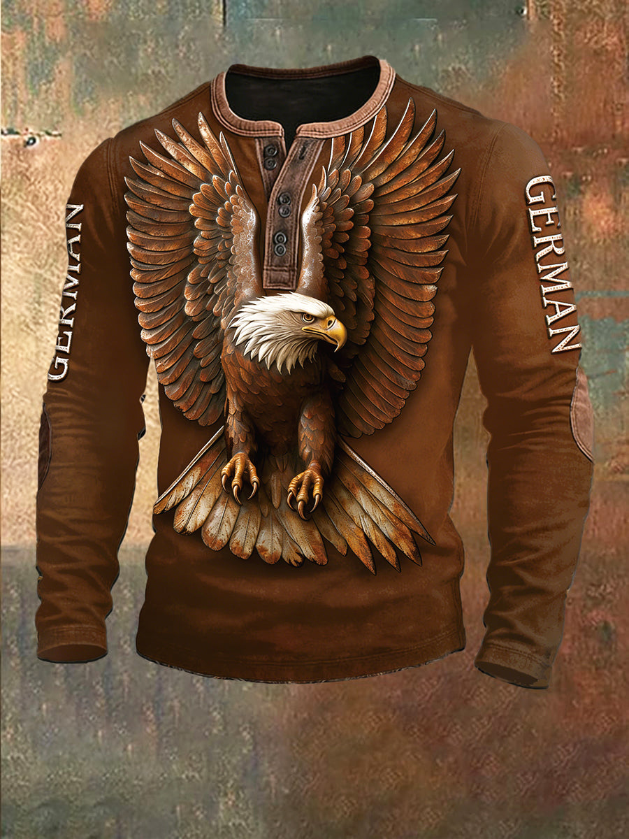 Herren Deutscher Adler 3D-gedrucktes Kaffee farbiges Patchwork Sweatshirt