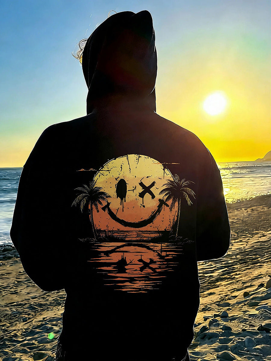 Herren Smiley Sea Bedruckt Übergroßer Hoodie mit Tasche