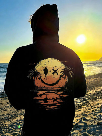 Herren Smiley Sea Bedruckt Übergroßer Hoodie mit Tasche