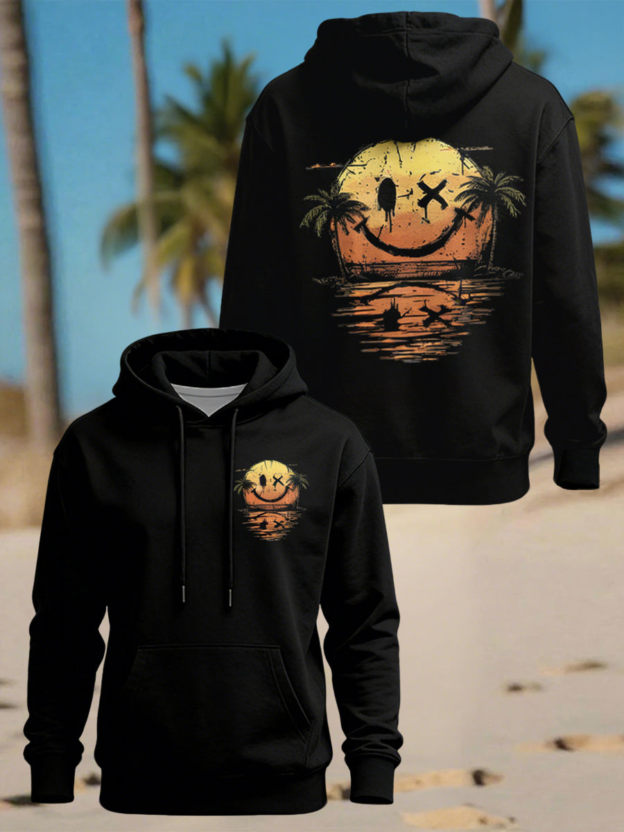 Herren Smiley Sea Bedruckt Übergroßer Hoodie mit Tasche