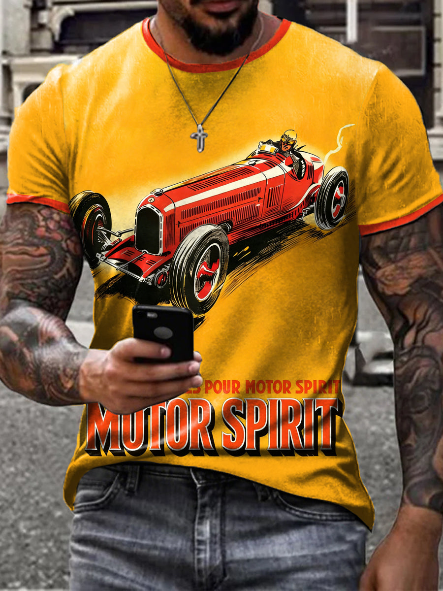 Herren Retro Motoröl Poster Print T-Shirt mit kurzen Ärmeln