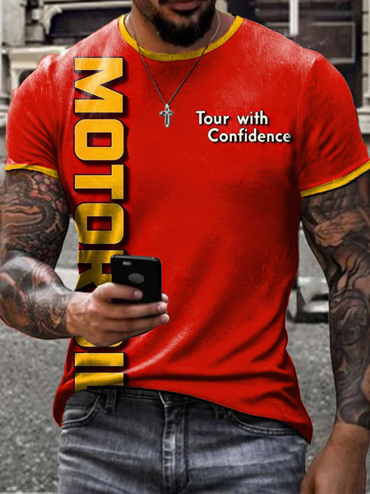 Herren Retro Motoröl Poster Print T-Shirt mit kurzen Ärmeln