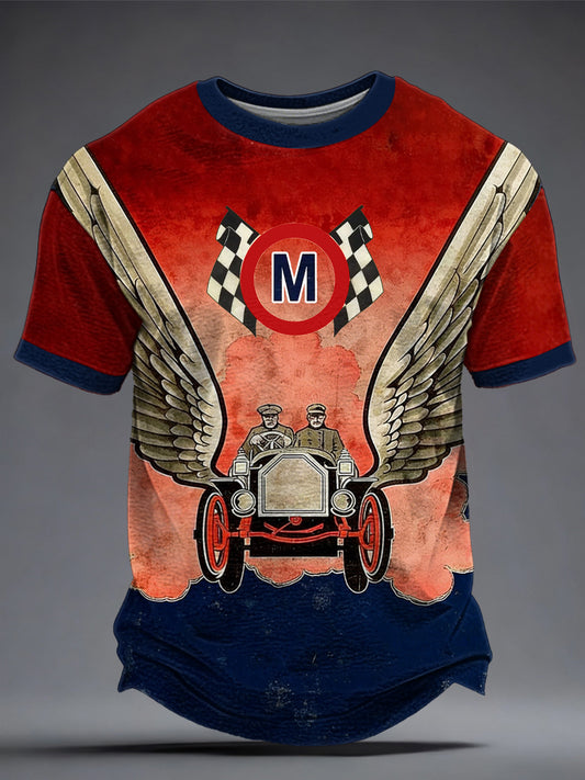 Herren Retro-Renn öl Bedrucktes T-Shirt