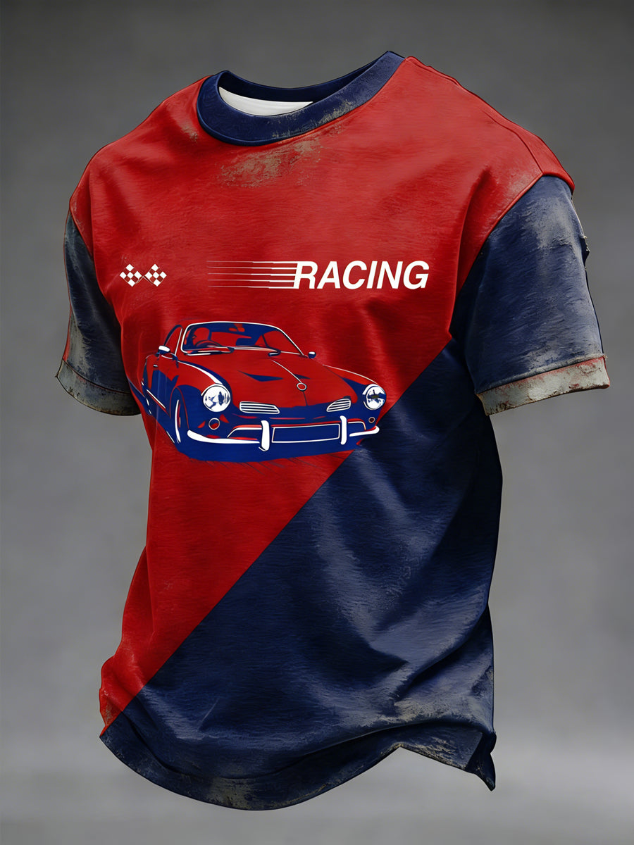 Herren Retro-Renn öl Bedrucktes T-Shirt