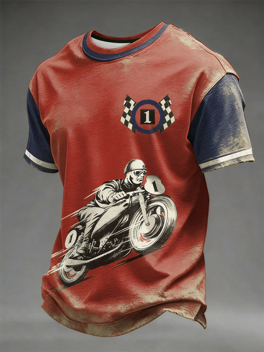 Herren-Retro-Rennöl-Print-T-Shirt