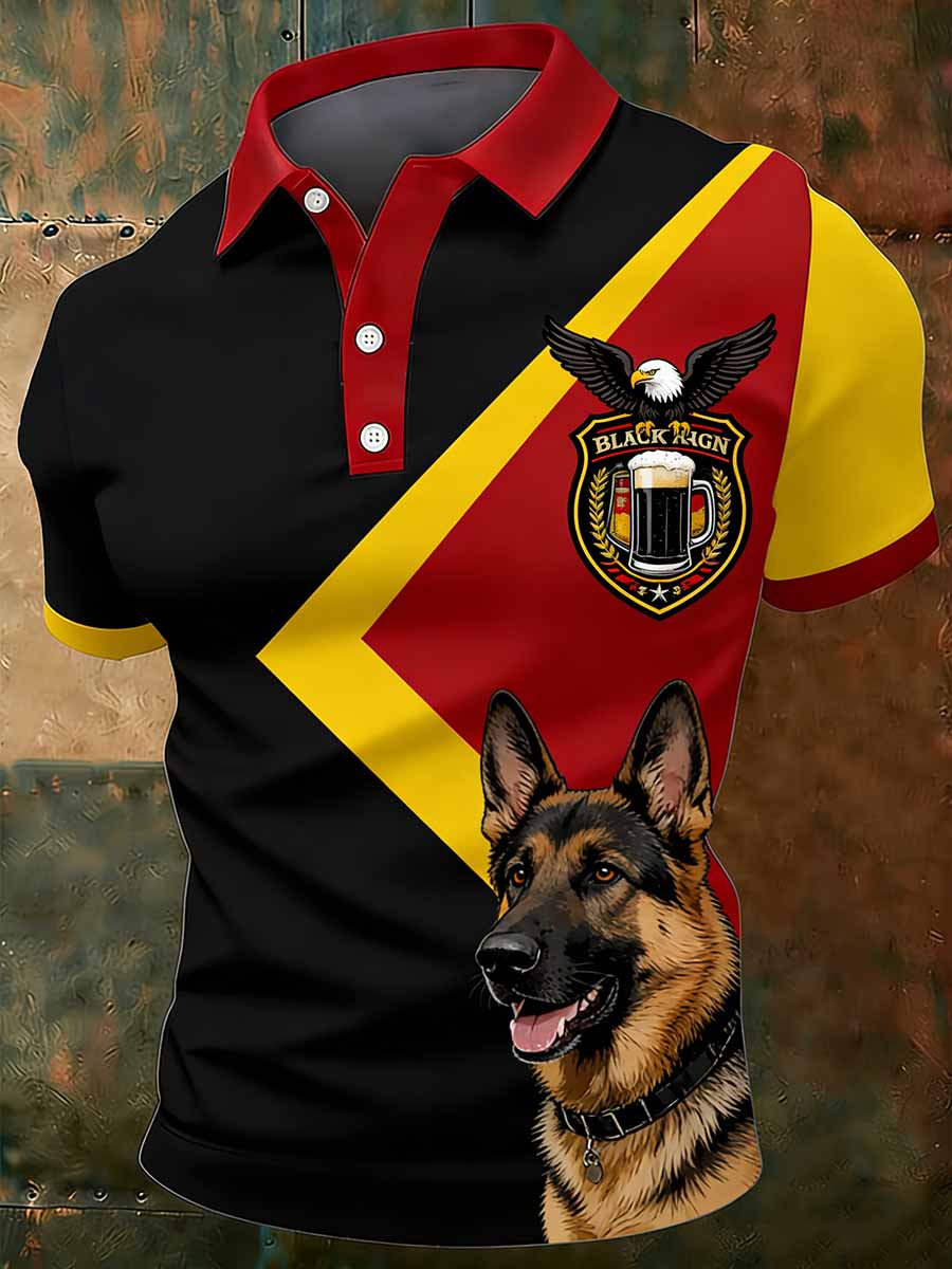 Herren-Retro-Polo-Shirt mit Deutschem-Schäferhund-Print im Casual-Stil