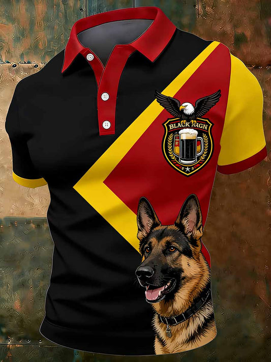 Herren-Retro-Polo-Shirt mit Deutschem-Schäferhund-Print im Casual-Stil