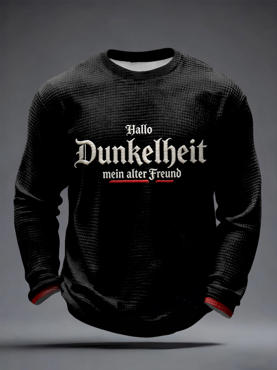 Herren-Druck-Waffelhemd mit dem Motiv „Hello Darkness My Old Friend“