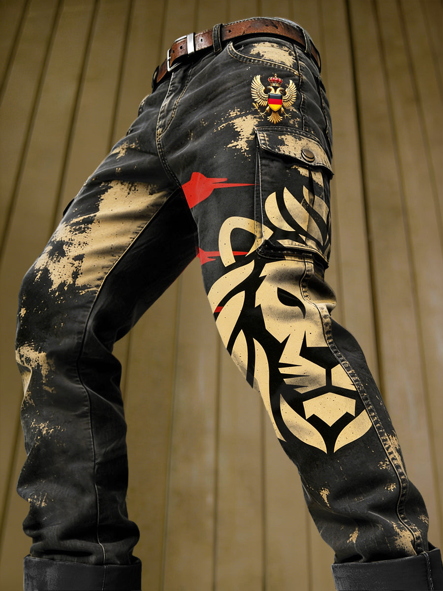 Herren-Work-Hose im Vintage-Look mit deutschem Print, lässig und cool