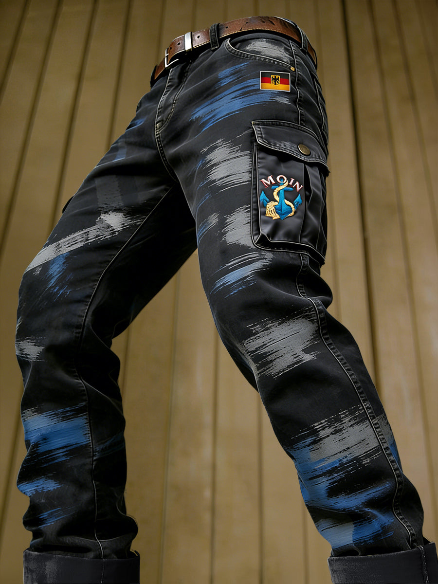 Herren-Hose mit deutscher Flagge, „MOIN“-Graffiti-Print, lässig, für die Arbeit